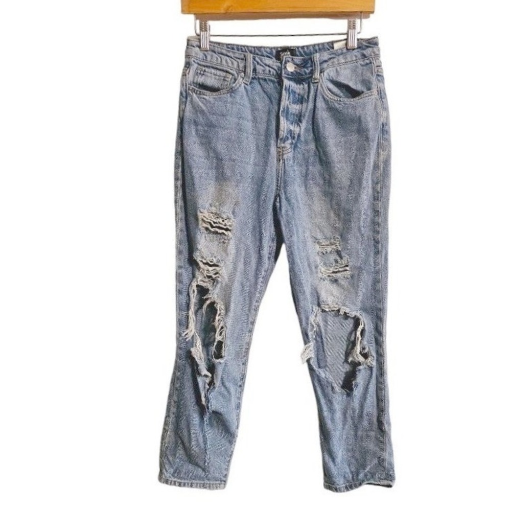 Simple Society High‎ Rise Straight Leg Blow Out Jeans Size 5 Blue Mid Wash